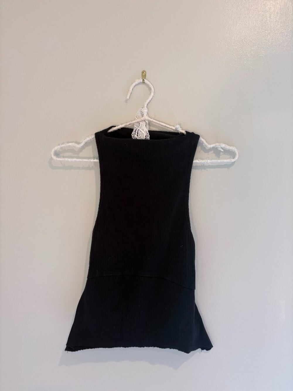 Free People Ribbed Black Sleeveless Tunic Tank Raw Hem S